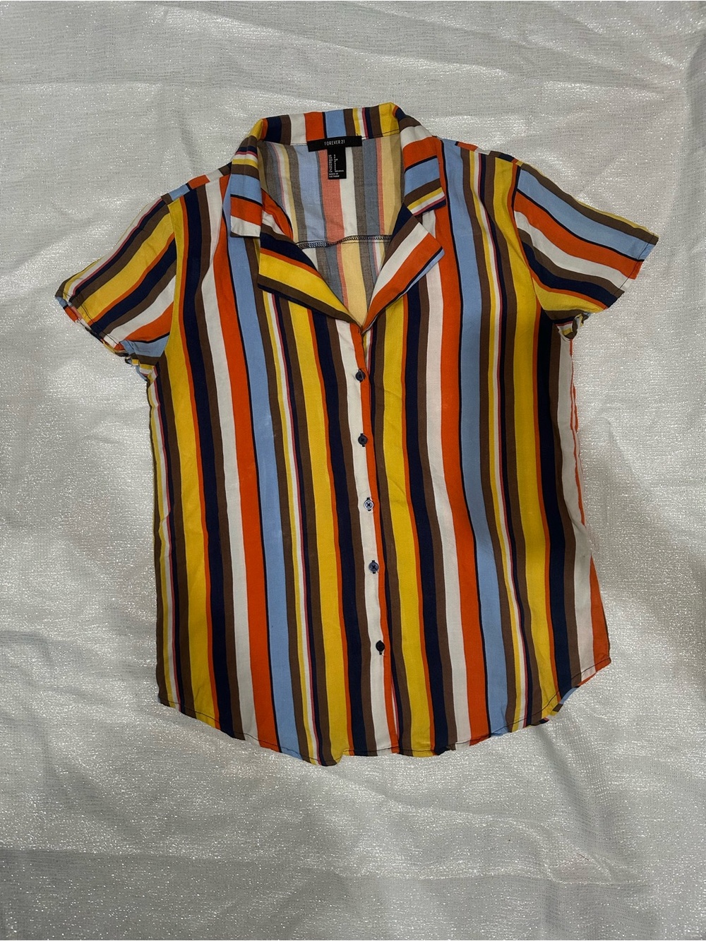 Forever 21 Multicolor Vertical Stripe Short Sleeve Button-Down Top..008